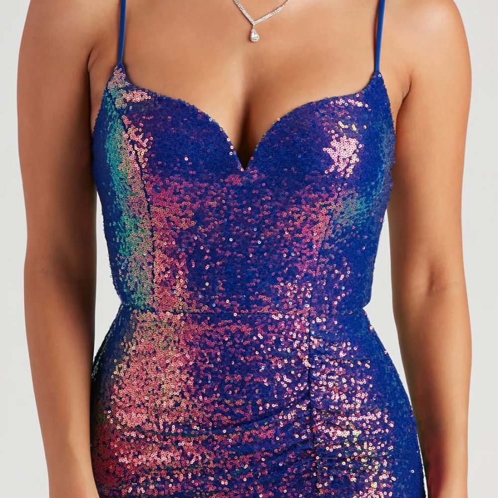 Womens Formal Iridescent Sequin Dress